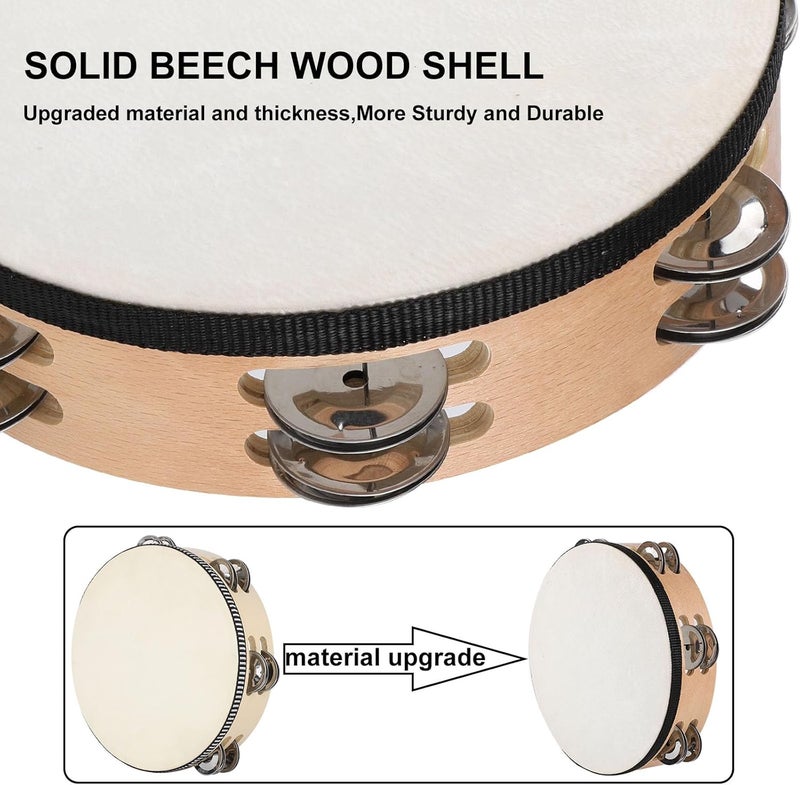 LIEKE Goatskin Tambourine for Adult kids 8 Inch Hand Held Drum with 6 Pairs Double Row Metal Jingles for Church Music Classroom Dance Party Game Props (8 inch) - Image 3